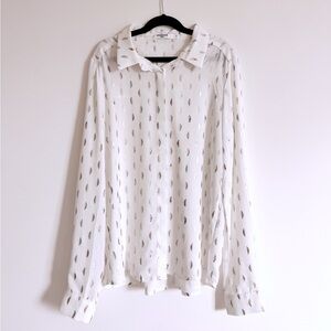 Sweewe Paris Print Blouse with Metallic Rainbow Feather Print on White